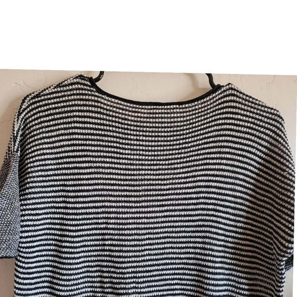 Eileen Fisher Top S Womens Black Striped Organic Linen Lagenlook Light Sweater - Picture 5 of 8